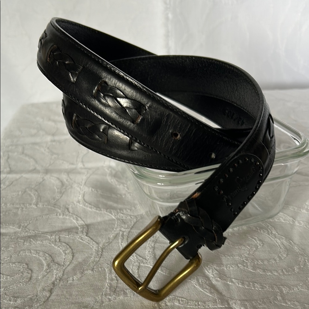 HUNT CLUB black genuine leather men’s belt. Braided leather design. Size 42.